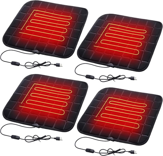 4 Pieces USB Heated Stadium Seat Cushion Bleacher Seat Cushion for Foldable Cushion Portable Heating Pad for Outdoor Sports Camping Fishing Compatible as Office Chair Heater and Heated Seat